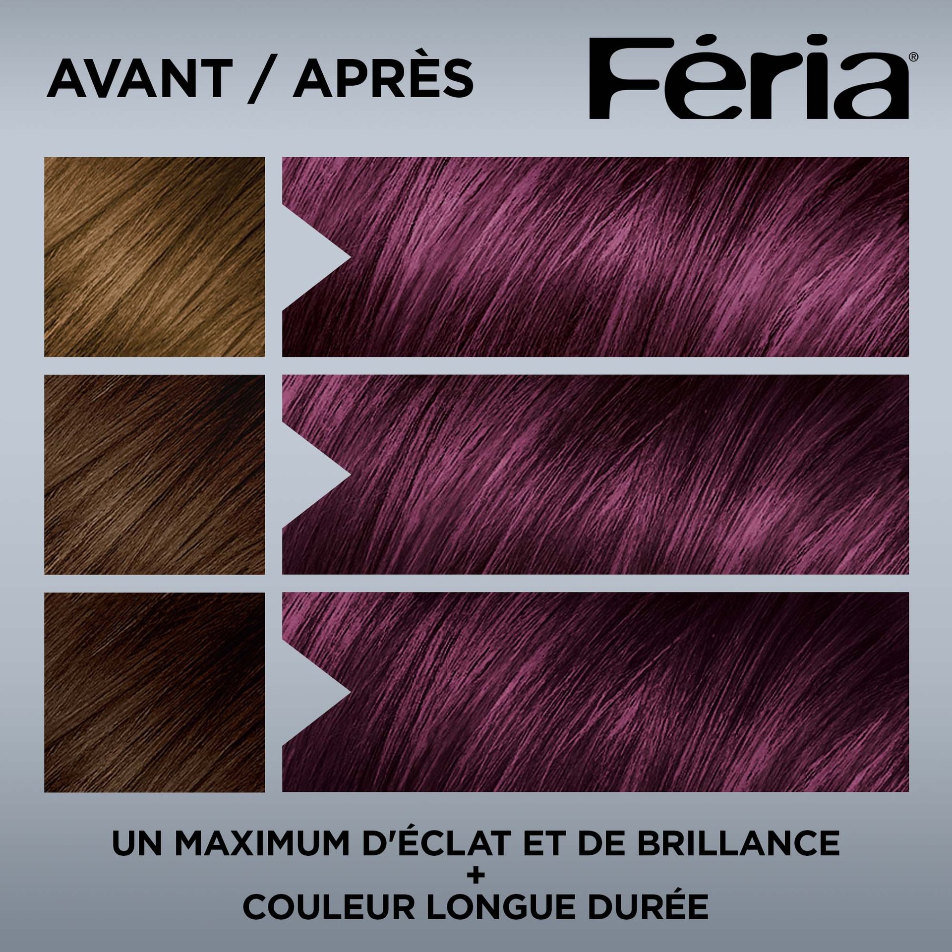 Avant et après la coloration Feria M20 Violet Chaud